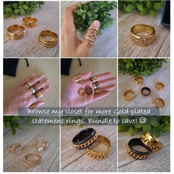 Gold-Plated, Stainless Steel Wide Band Wedding Ring - Multi Faceted Size 7 - Picture 12 of 15